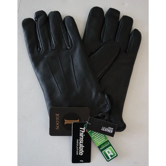 Igloos MG116 Men's Sz L Black Leather 3M Thinsulate Insulation Pro-Text Gloves - Picture 1 of 7